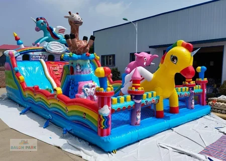 Dev Unicorn Temalı Şişme Kaydıraklı